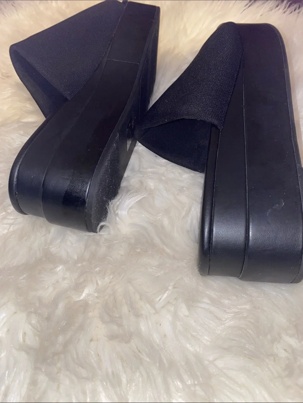 Steve Madden 9.5 platform Black stretchy Wide-Band Slide Sandals